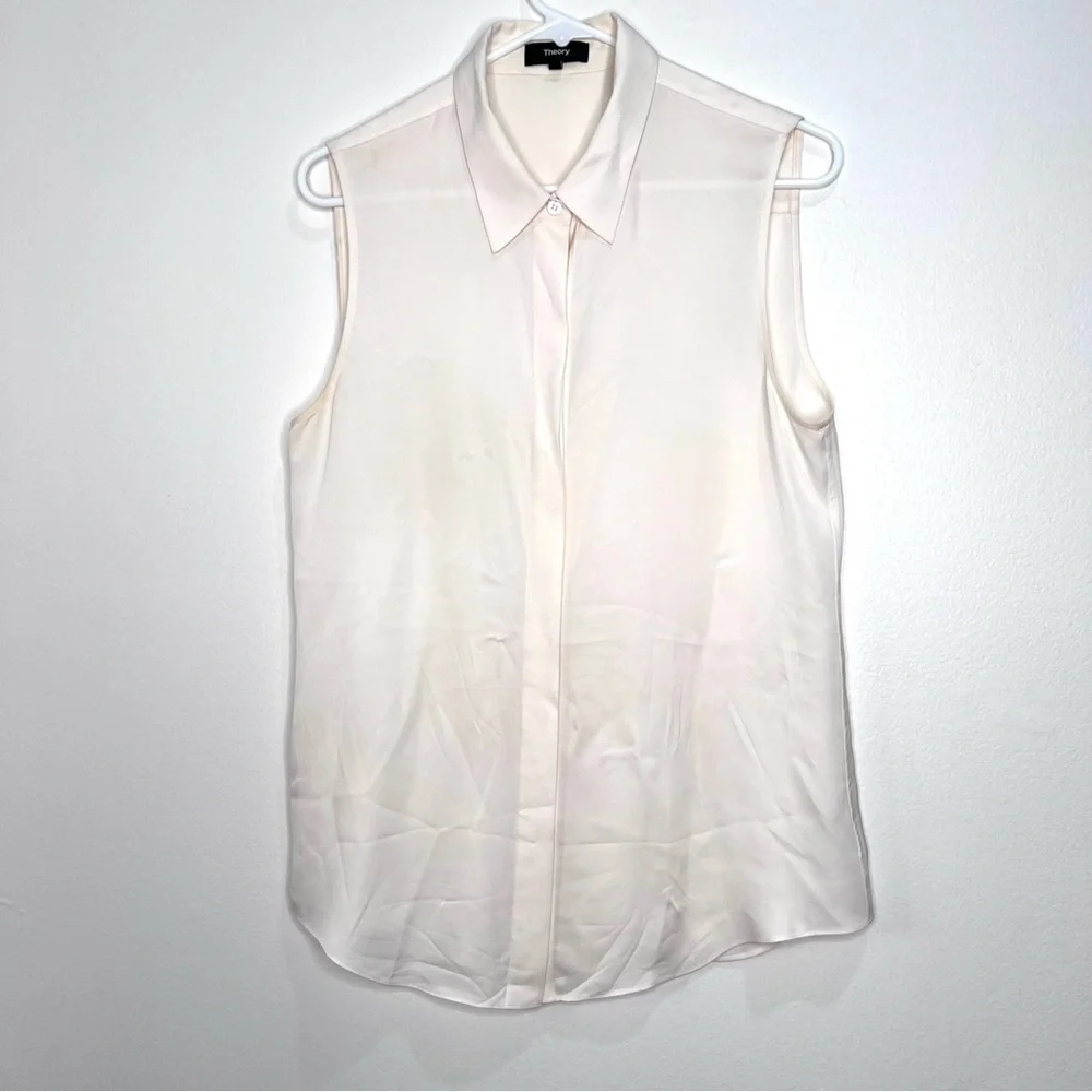 Theory Women’s 100% Silk sleeveless button down blouse M #13